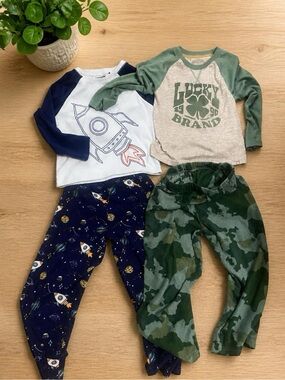 Lucky Brand Green Raglan Clover Tee with Navy Rocket Top & Pants Set
